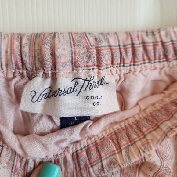 Universal Thread Pink Paisley Print Ruffle Mini Skirt L Elastic Waist Lightweigh - Picture 6 of 8